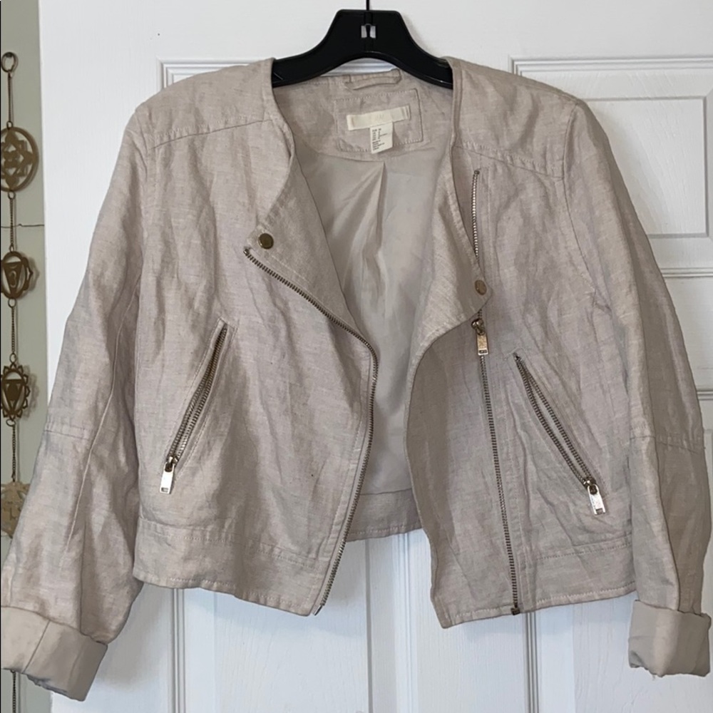 Tan Linen Cropped Jacket